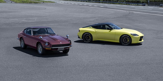 New Nissan Z proto with classic Datsun Z coupe. 
